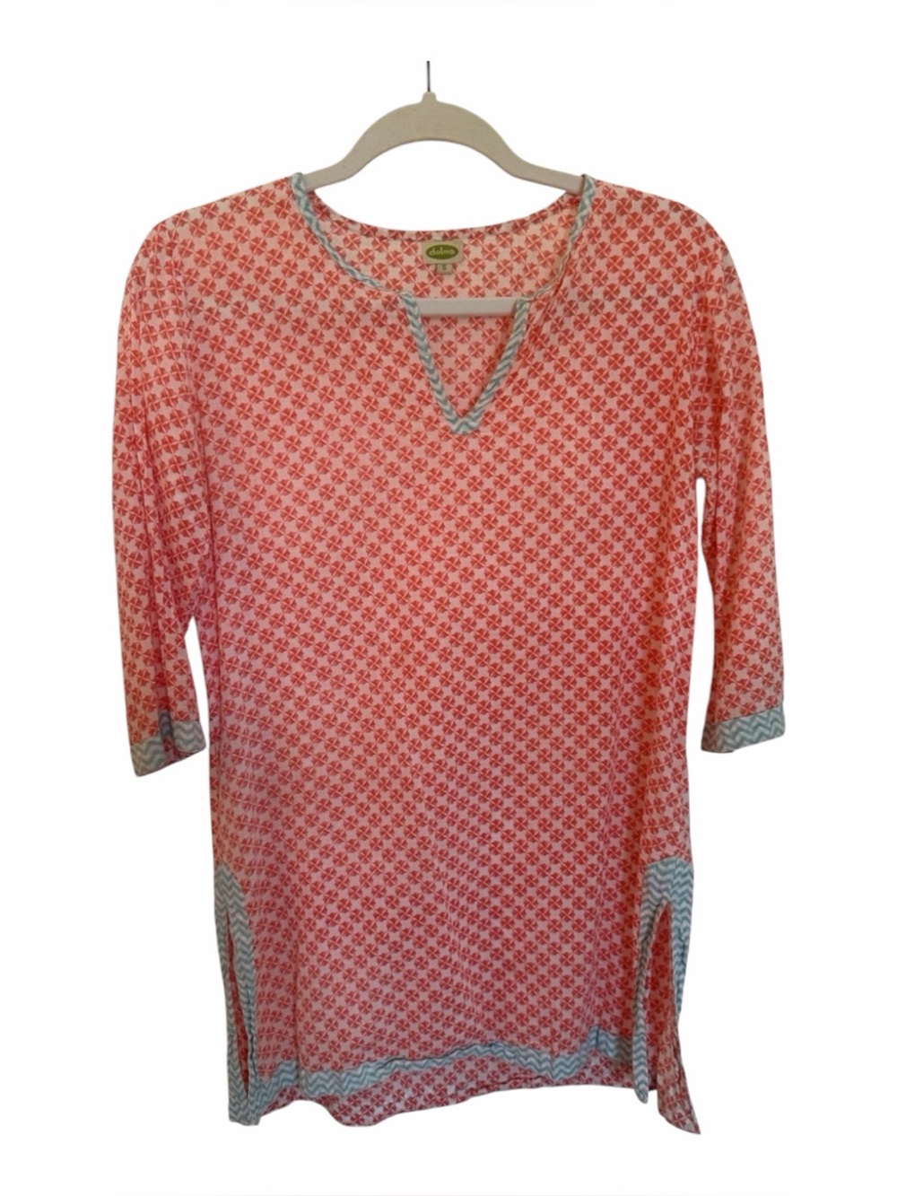 🏝️ DOLMA Swim Cover-Up in Coral Printed Women's Tunic with Teal Trim